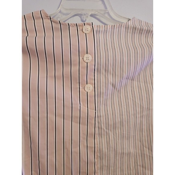Liz Claiborne Small Top Striped Crew Blouse Shirt 3/4 Sleeve Grey White Peach - Picture 3 of 8